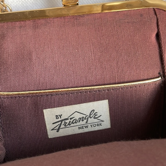 Chic Vintage purse By Triangle NY brown suede gold tone - mod look - Picture 6 of 16